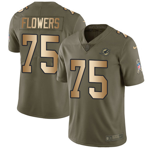 Miami Dolphins #75 Ereck Flowers Olive Gold Men Stitched NFL Limited 2017 Salute To Service Jersey